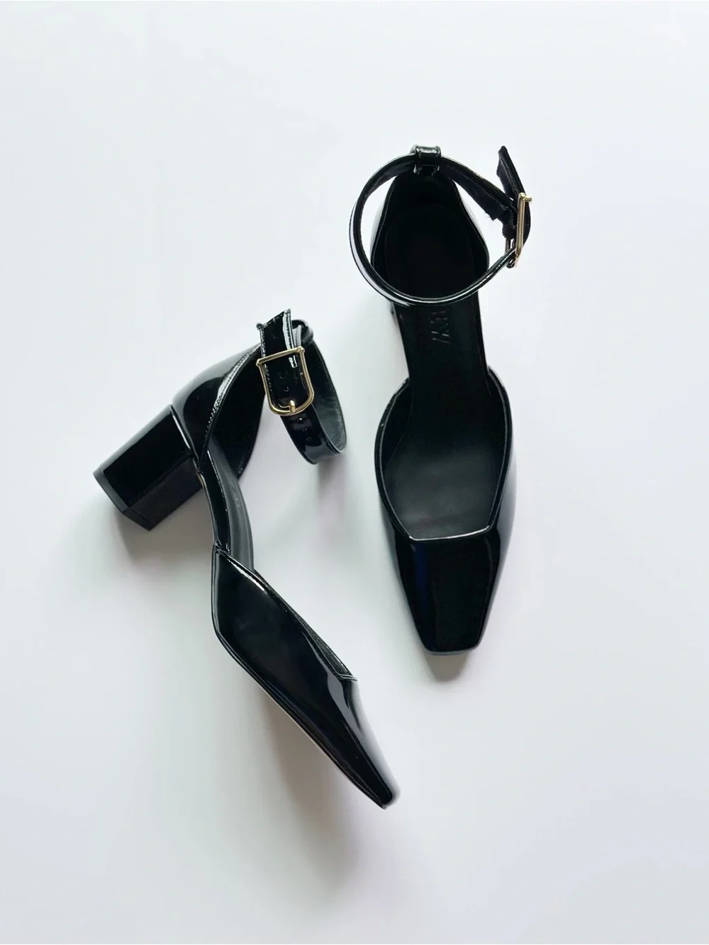 J.Crew Buckle-Strap Block Heels in Patent Leather Black